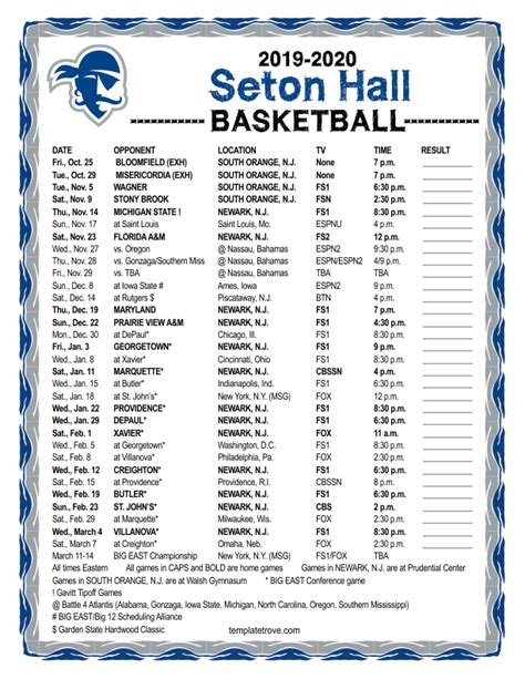 seton hall men's basketball schedule